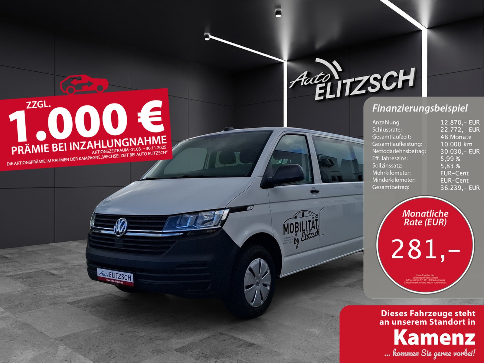 Volkswagen T6 Kombi T6.1 TDI 9 Sitzer LR Klima, PDC, AHK Vorb.