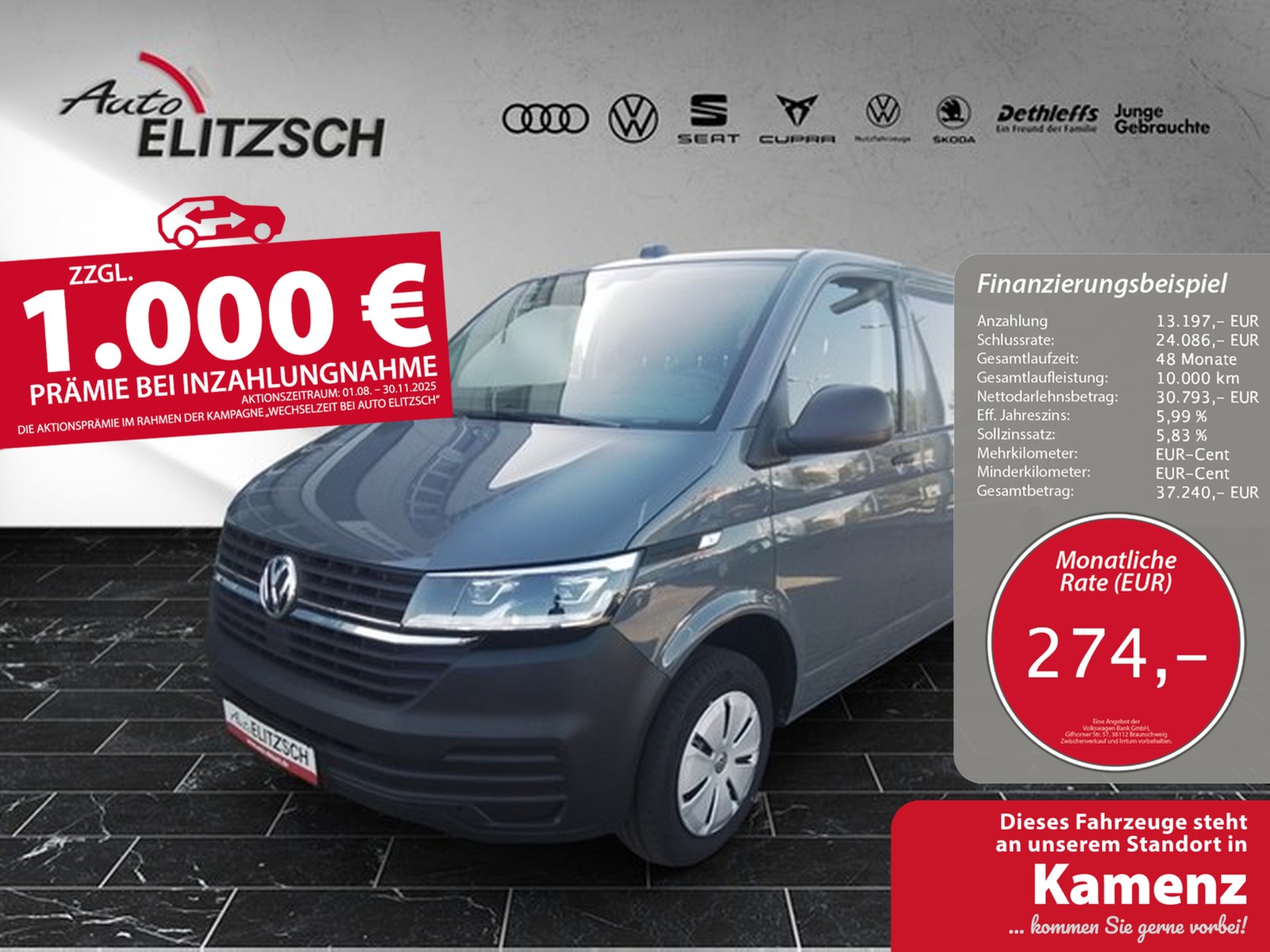 Volkswagen T6 Transporter T6.1 TDI Kasten LED Navi Klima PDC SH